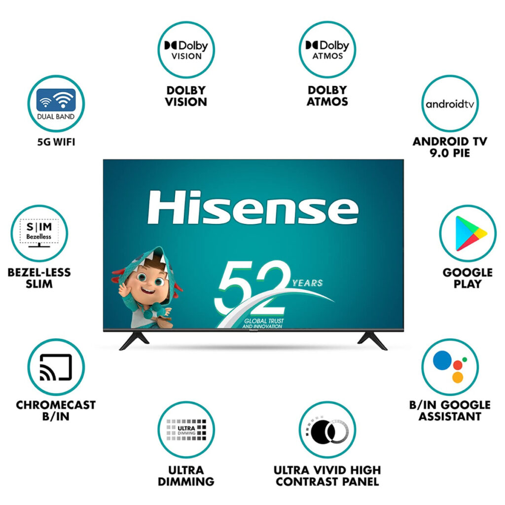 Hisense 108 cm (43 inches) 4K Ultra HD Smart Android LED TV (43A71F, Black)-14060