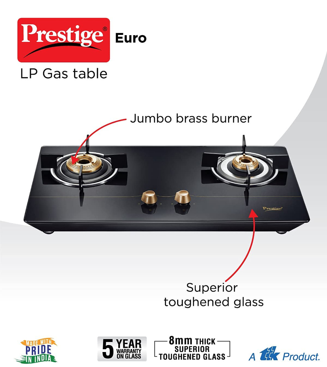 Prestige 2 Burner Glass top Gas Stove (Euro2B)-14032
