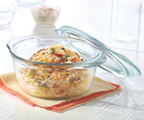 Borosil Glass Casserole,Oven and Microwave Safe Serving Bowl with Glass Lid,2.5L,Transparent-0