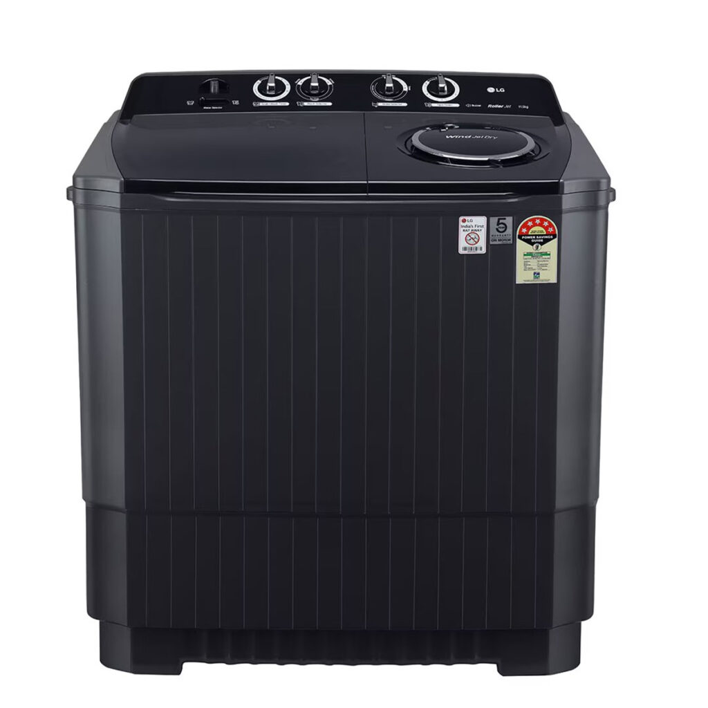 LG 11Kg Semi Automatic Top Load Washing Machine, Roller Jet Pulsator + Soak (P1155SKAZ, Middle Black)