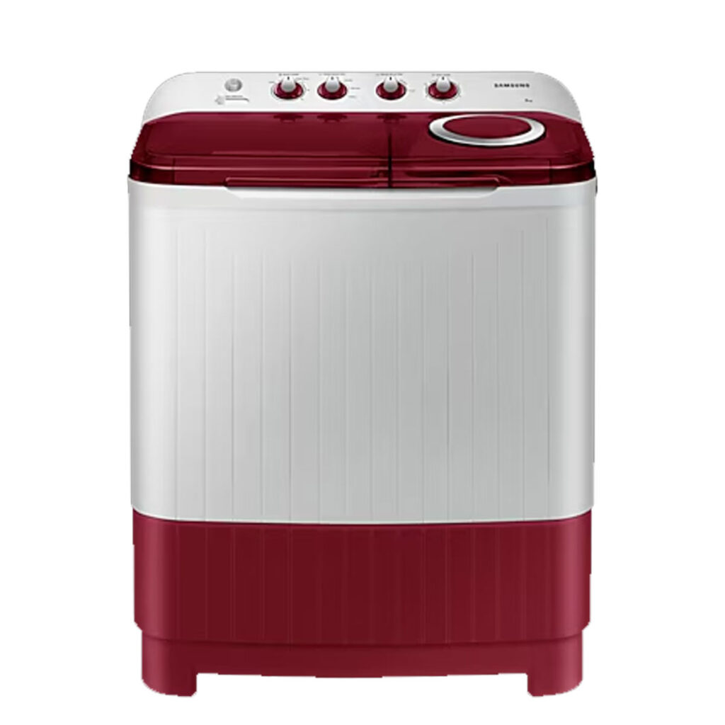 Samsung 8.0 kg 5 Star Semi Automatic Washing Machine with Hexa Storm Pulsator (WT80C4000RR, Light Gray with Wine Base)