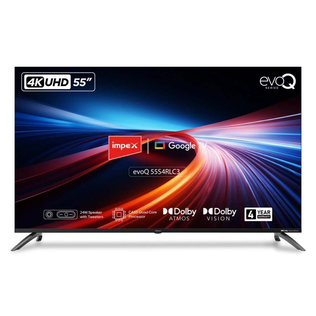 Impex 55 inch UHD Smart LED TV with Android 14 & Dolby Atmos (evoQ 55S4RLC3,Black)