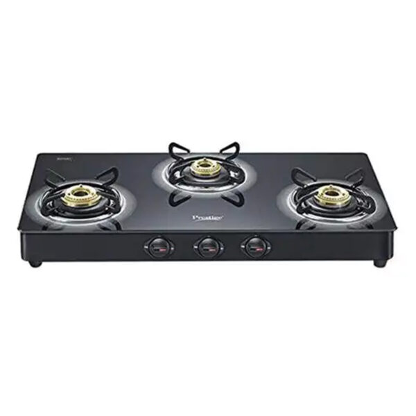 Prestige Powder Coated 3 Burners Gas Stove (Royale Plus GT03L,Black)