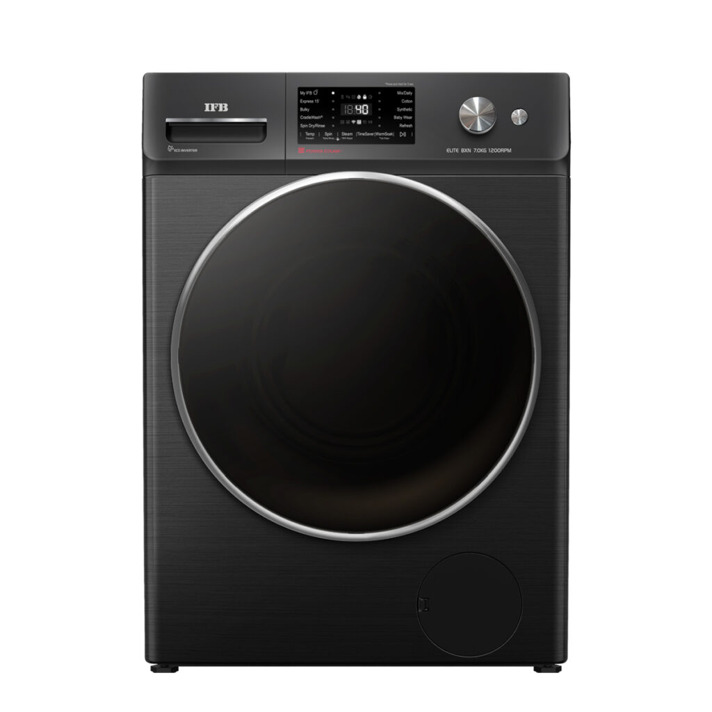 IFB 7 kg 5 Star Front Load Fully Automatic Washing Machine, RPM 1200 (Elite BXN 7012HK CMS, Black Hairline Finish)