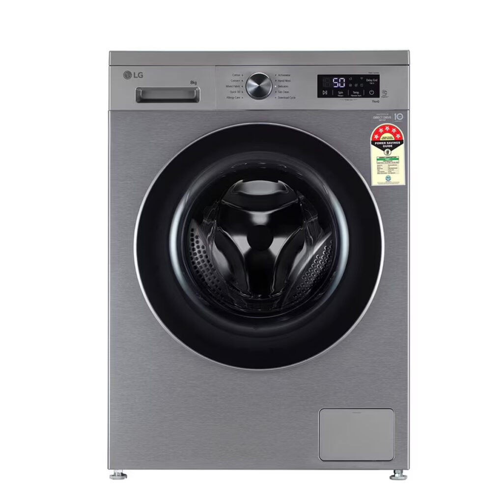 LG 8Kg 5 Star Front Load Washing Machine, Inverter Direct Drive with Wi-Fi (FHB1208Z4P, Platinum Silver)