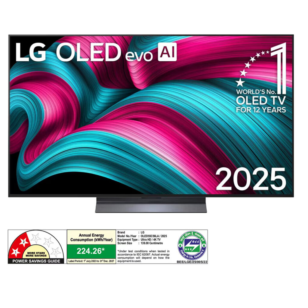 LG OLED evo 139cm (55) TV (C5), α9 AI Processor 4K Gen8, Dolby Vision, Dolby Atmos (OLED55C56LA)