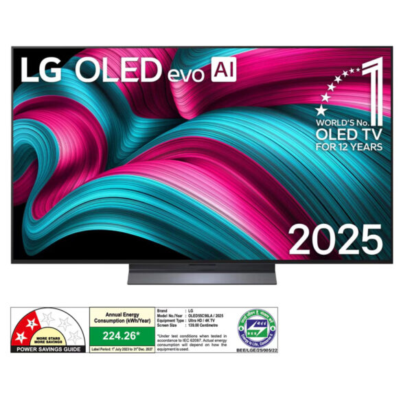 LG OLED evo 139cm (55) TV (C5), α9 AI Processor 4K Gen8, Dolby Vision, Dolby Atmos (OLED55C56LA)