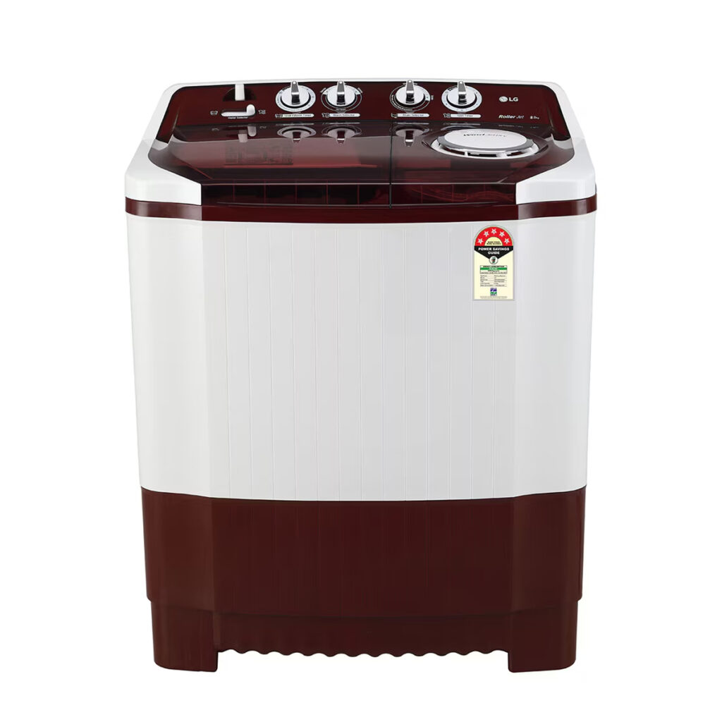 LG 8Kg 5 Star Semi Automatic Washing Machine, Roller Jet Pulsator + Soak (P8035SRAZA, Burgundy)