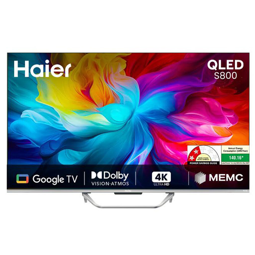 Haier 108cm (43 Inch) QLED 4K Smart Google LED TV With Dolby Vision. Atmos (43S800QT-P, Grey)