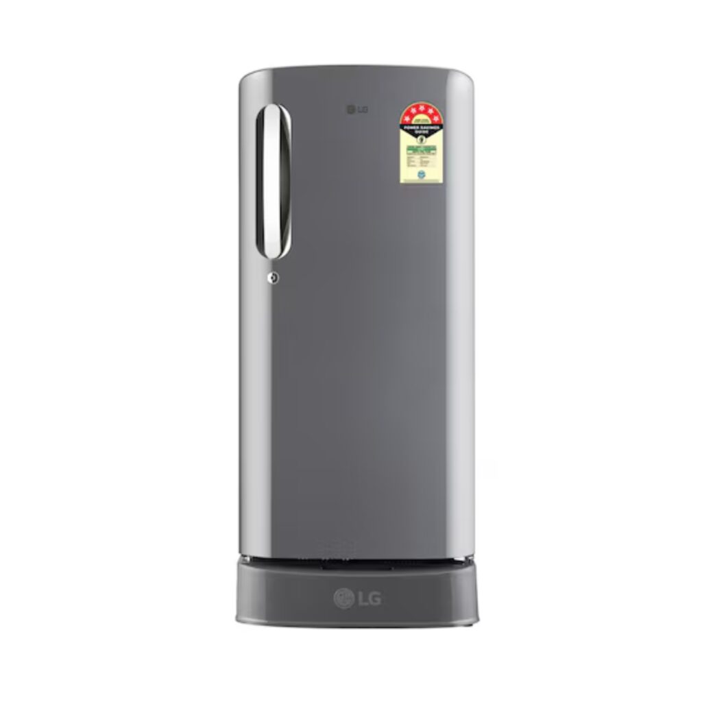 LG 185 L 5 Star Single Door Refrigerator with Base Stand Drawer, Smart Inverter Compressor (GLD1956ZAPZ, Shiny Steel)