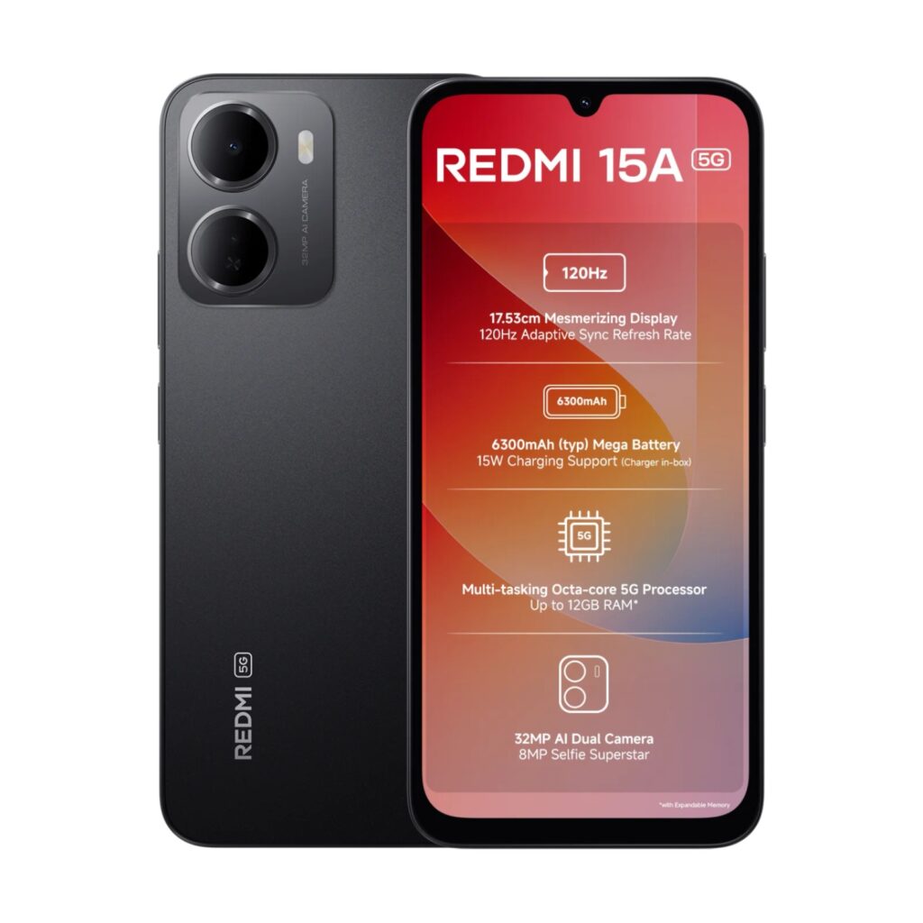 Redmi 15A 5G (4GB RAM/128GB Storage, Ace Black)
