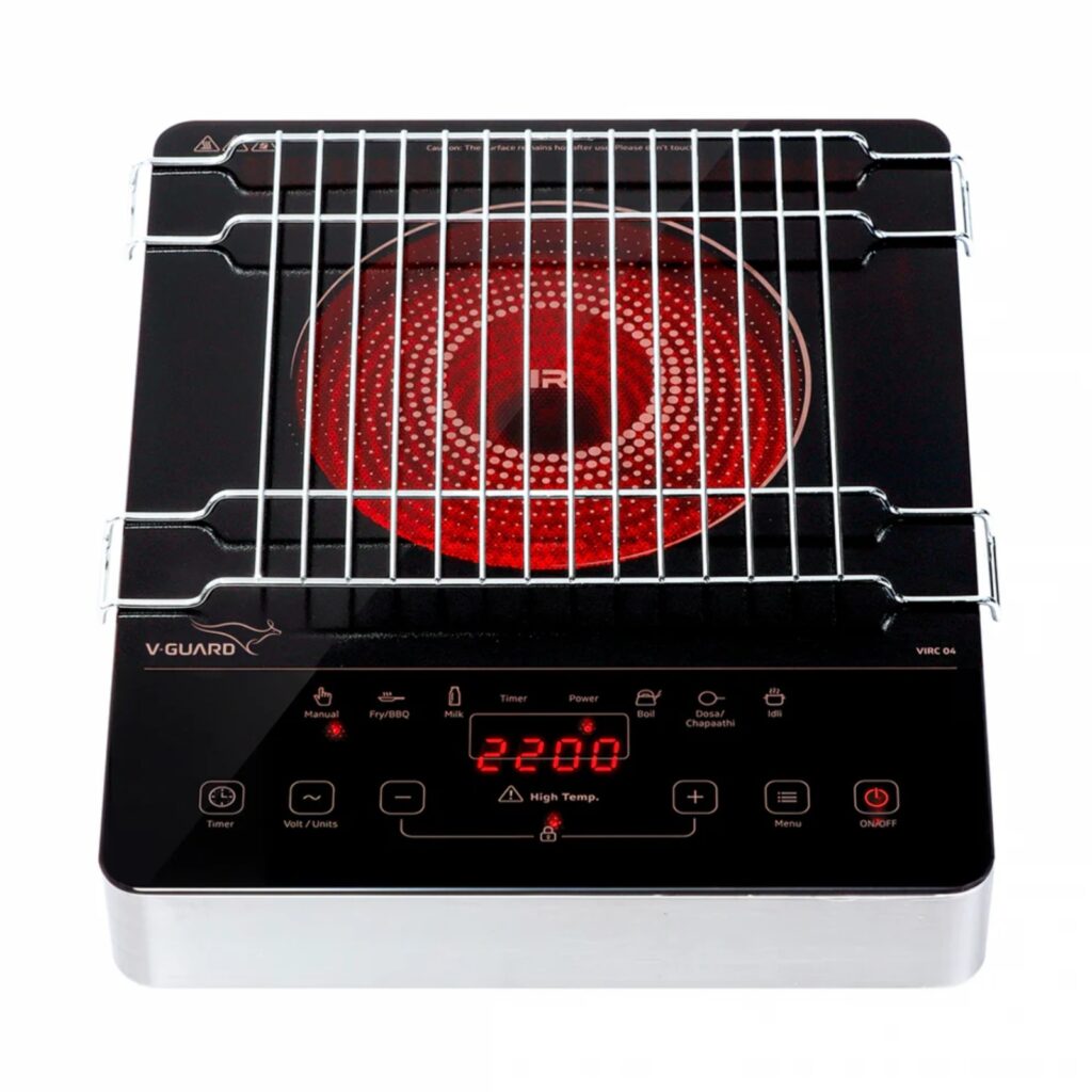 V-Guard 2200W Electric Infrared Cooktop, Compatible with All Utensils (VIRC 04, Black)
