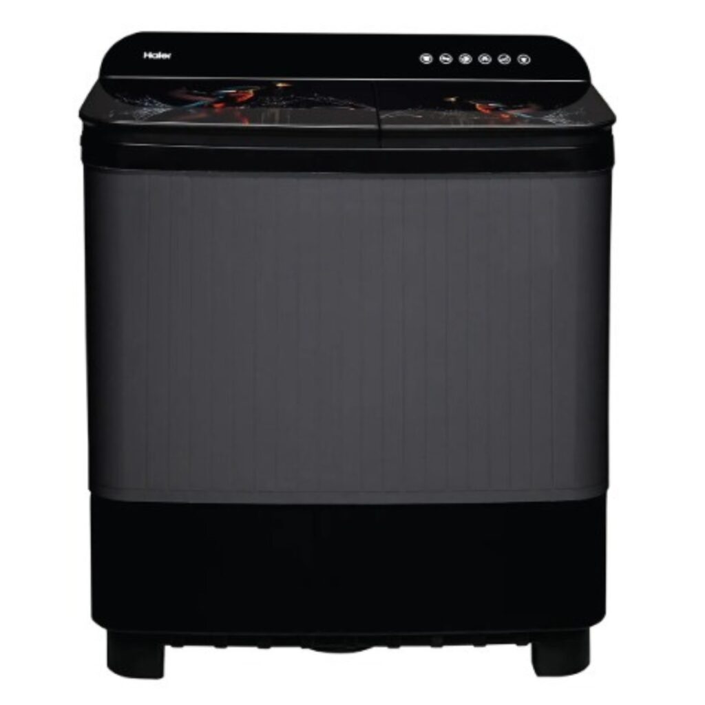 Haier 9 Kg Semi Automatic Washing Machine With Toughened Glass (HTW90-178FLN, Black)