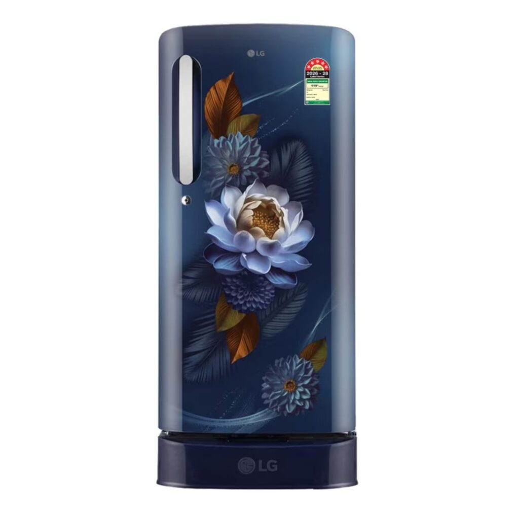 LG 185 L 5 Star Single Door Refrigerator with Base Stand Drawer, Smart Inverter Compressor​, Fast Ice Making (GLD1956ZABW​, Blue Waterlily)