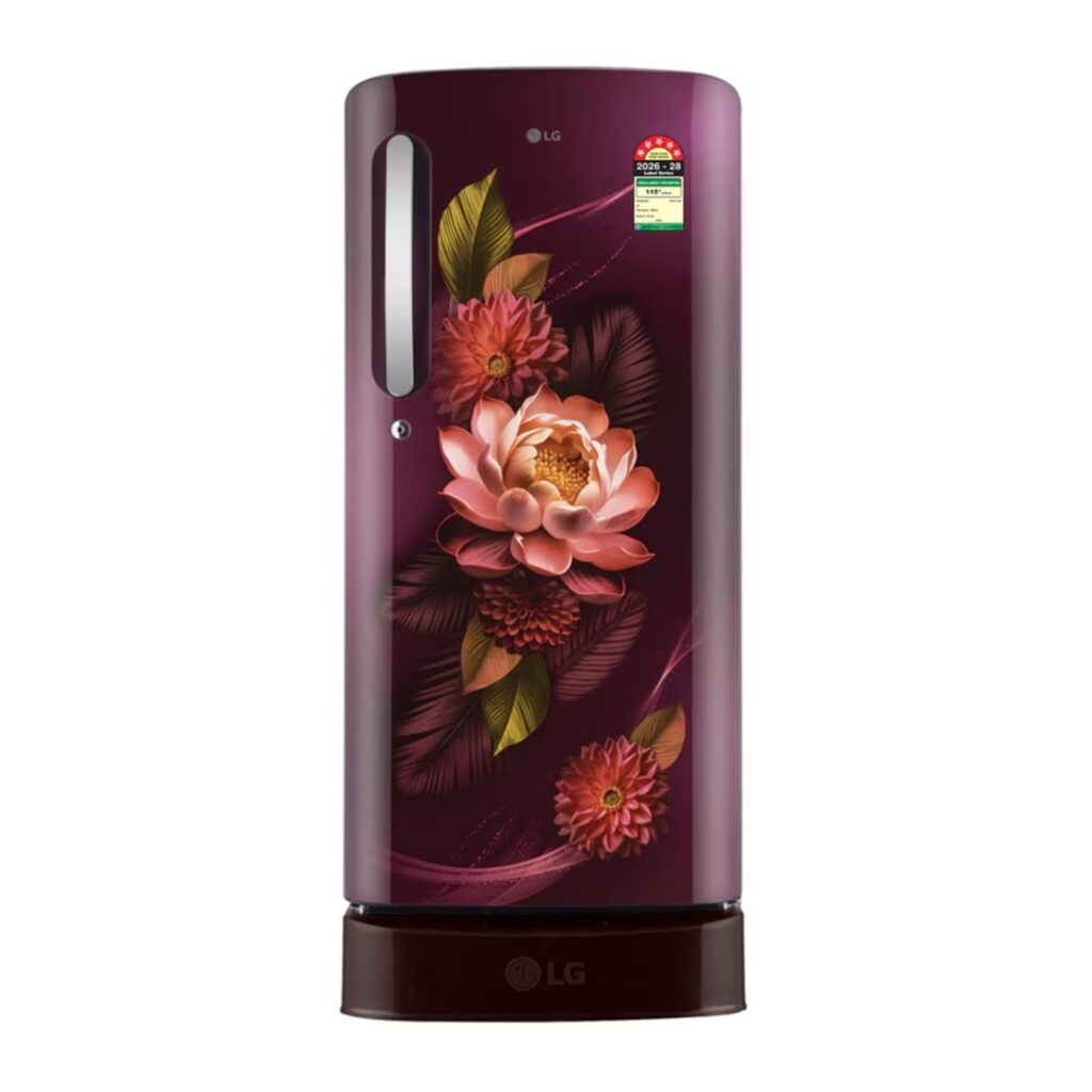 LG 185 L 5 Star Single Door Refrigerator with Base Stand Drawer, Smart Inverter Compressor​, Fast Ice Making (GLD1956ZARW​, Red Water Lily)