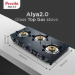 Preethi Alya 3 Burner Glass Top Gas Stove ,Manual Ignition (GTS413) - Image 2